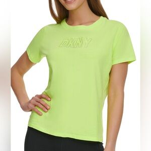 DKNY sport Women's Cotton rhinestone Embellished-Logo T-Shirt neon green size XS